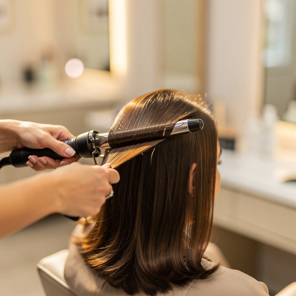 Juanita's Beauty Salon stylist creating a beautiful blowout for a client in Santa Barbara